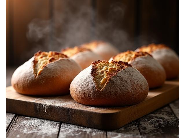 Freshly baked sourdough bread on a cooling rack